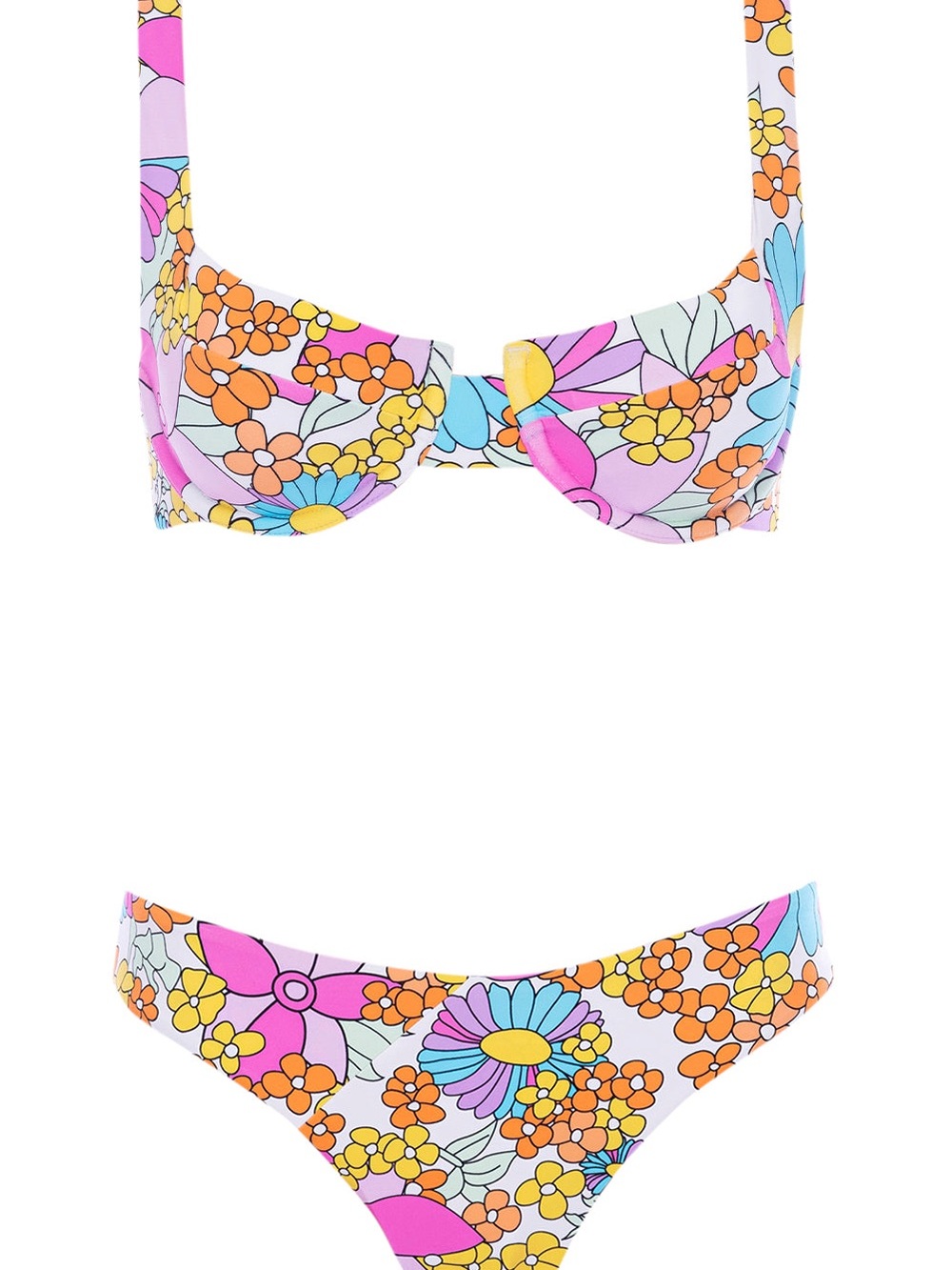 Floral Retro Print Underwire Bikini Top - Pink & Orange - Picture 3 of 6